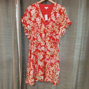 NWT Women's J. Jill Flutter Ruffle Orange Floral Print Wrap Dress XL
